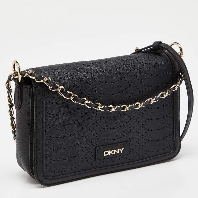 Pre Owned DKNY Black Leather Flap Chain Shoulder Bag