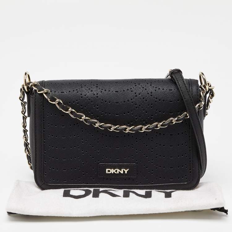 Pre Owned DKNY Black Leather Flap Chain Shoulder Bag