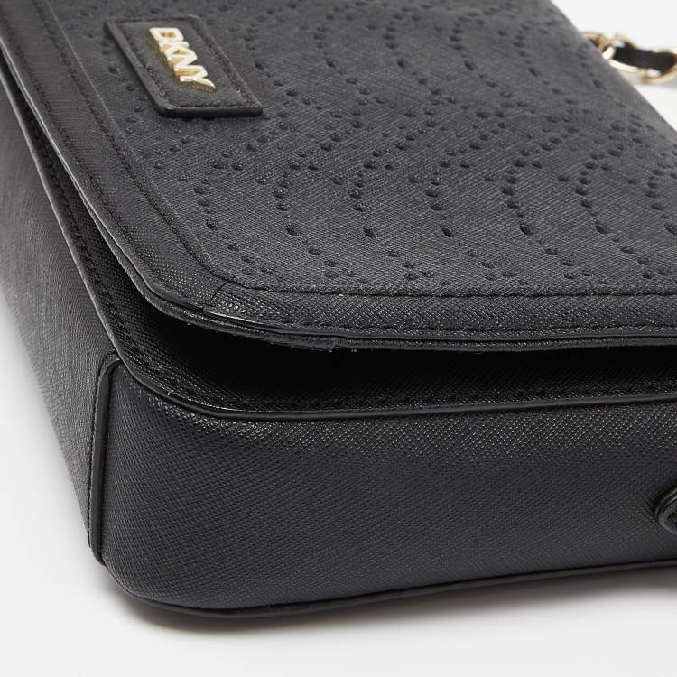 Pre Owned DKNY Black Leather Flap Chain Shoulder Bag
