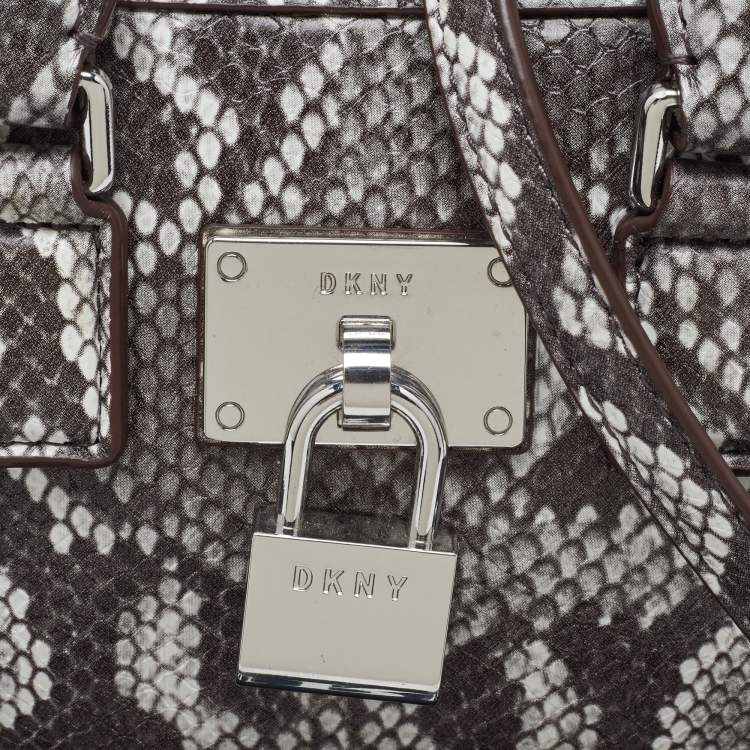 Pre Owned DKNY Brown Snakeskin Embossed Leather Crossbody Bag