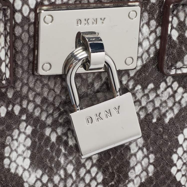 Pre Owned DKNY Brown Snakeskin Embossed Leather Crossbody Bag