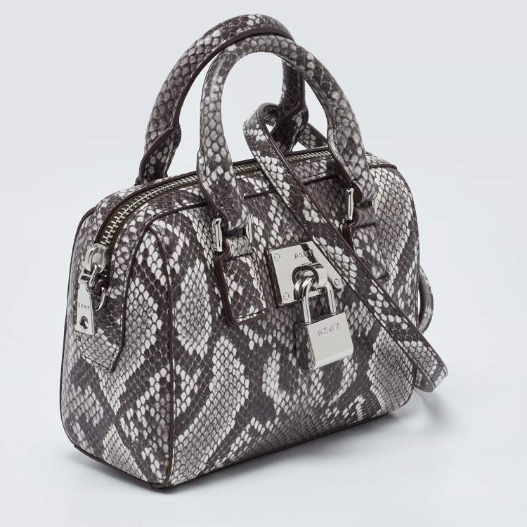 Pre Owned DKNY Brown Snakeskin Embossed Leather Crossbody Bag