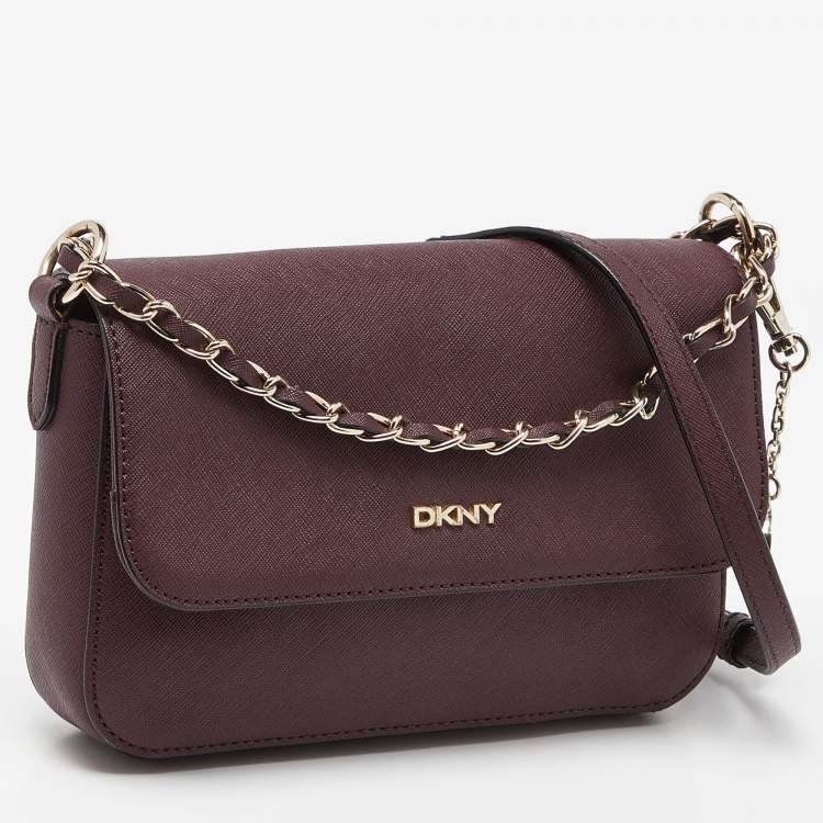 Pre Owned DKNY Burgundy Leather Bryant Flap Crossbody Bag