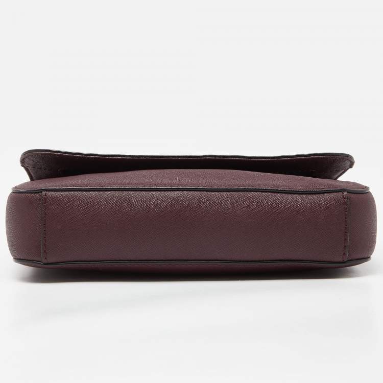 Pre Owned DKNY Burgundy Leather Bryant Flap Crossbody Bag