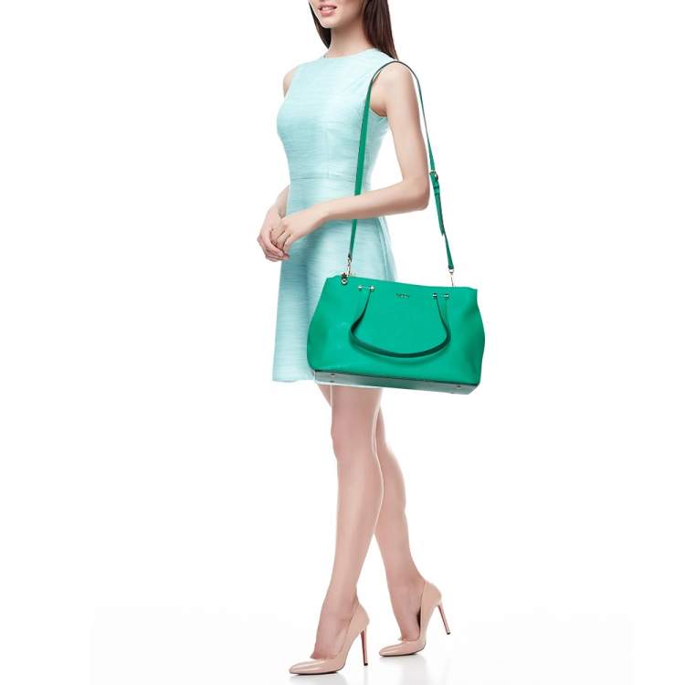 Pre Owned DKNY Green Leather Bryant Park Double Zip Tote