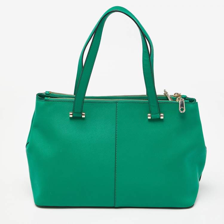 Pre Owned DKNY Green Leather Bryant Park Double Zip Tote