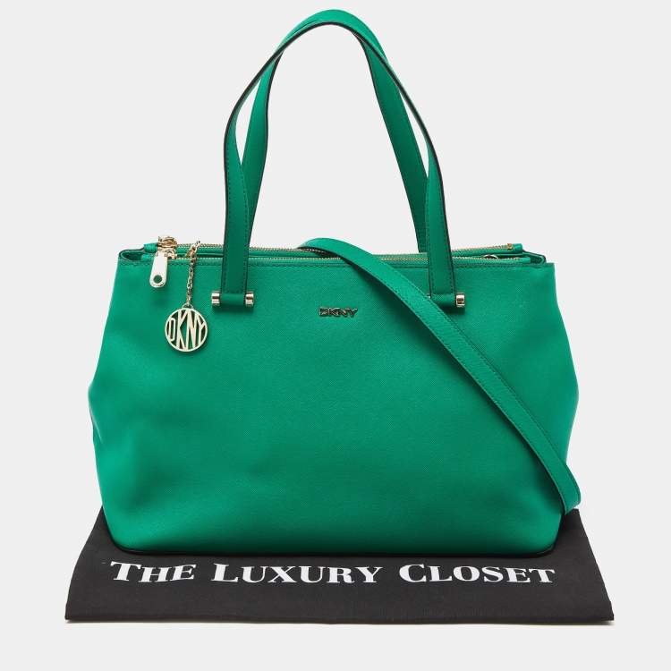 Pre Owned DKNY Green Leather Bryant Park Double Zip Tote