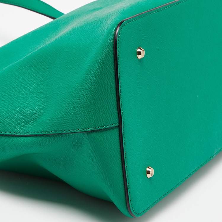 Pre Owned DKNY Green Leather Bryant Park Double Zip Tote