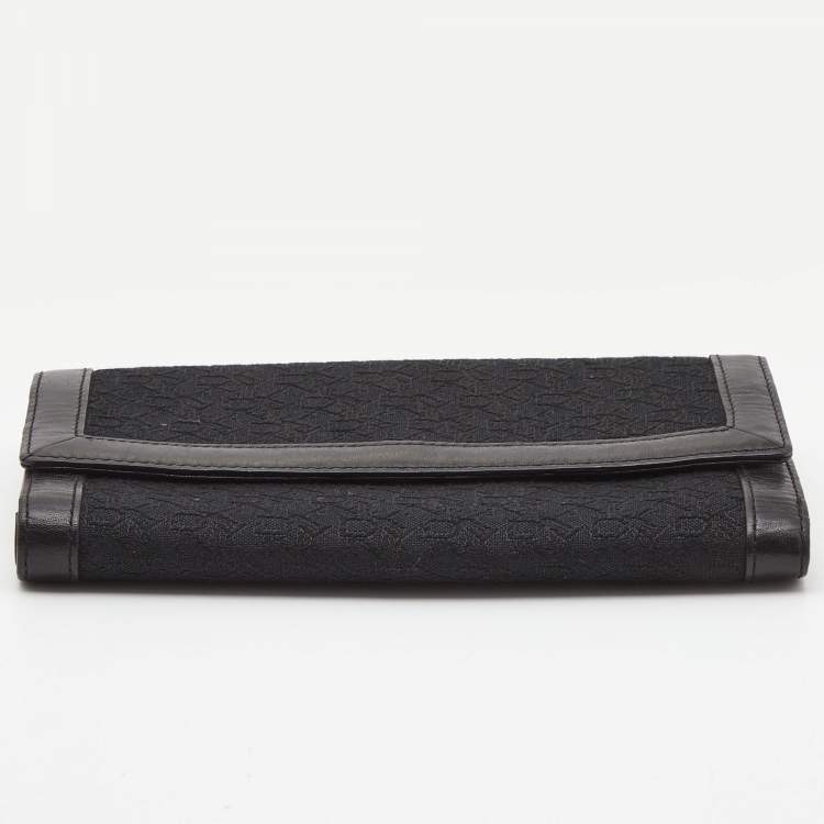 Pre Owned DKNY Black Signature Canvas and Leather Continental Wallet