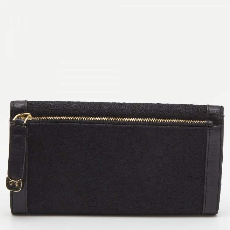 Pre Owned DKNY Black Signature Canvas and Leather Continental Wallet