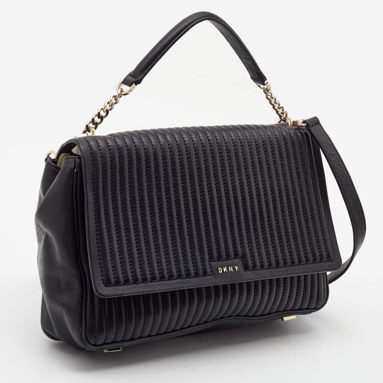 Pre Owned  DKNY Black Quilted Leather Gansevoort Flap Top Handle Bag
