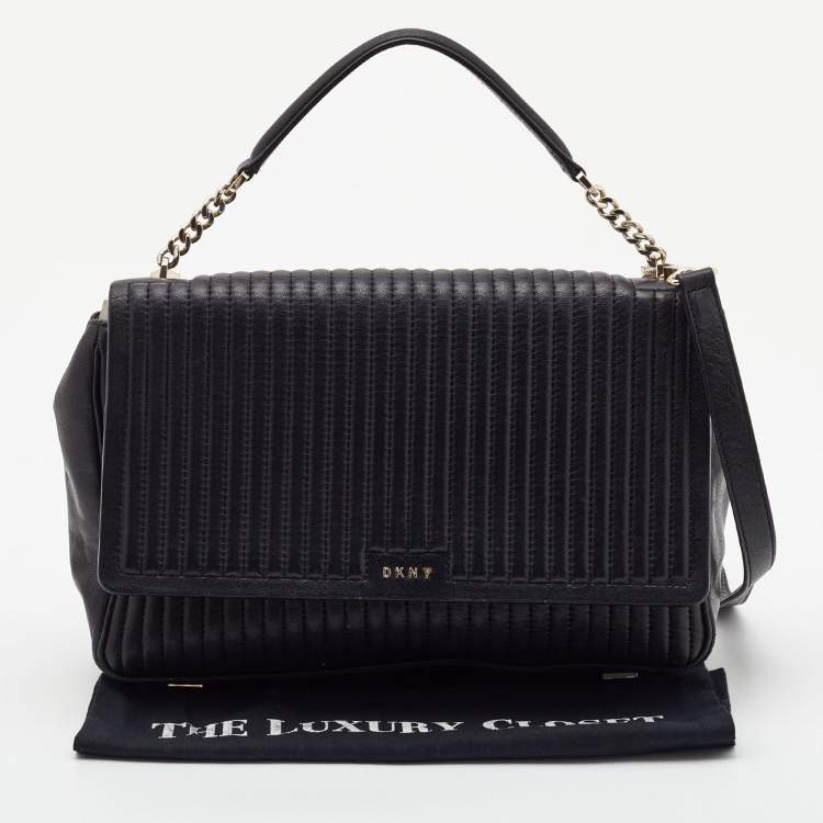 Pre Owned  DKNY Black Quilted Leather Gansevoort Flap Top Handle Bag