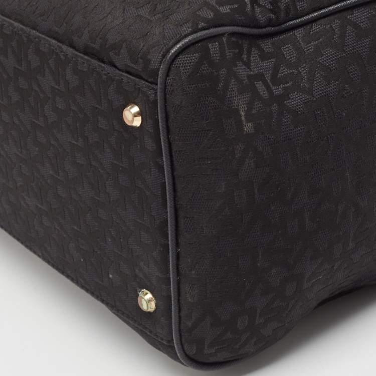 Pre Owned DKNY Black Monogram Canvas and Leather Logo Satchel