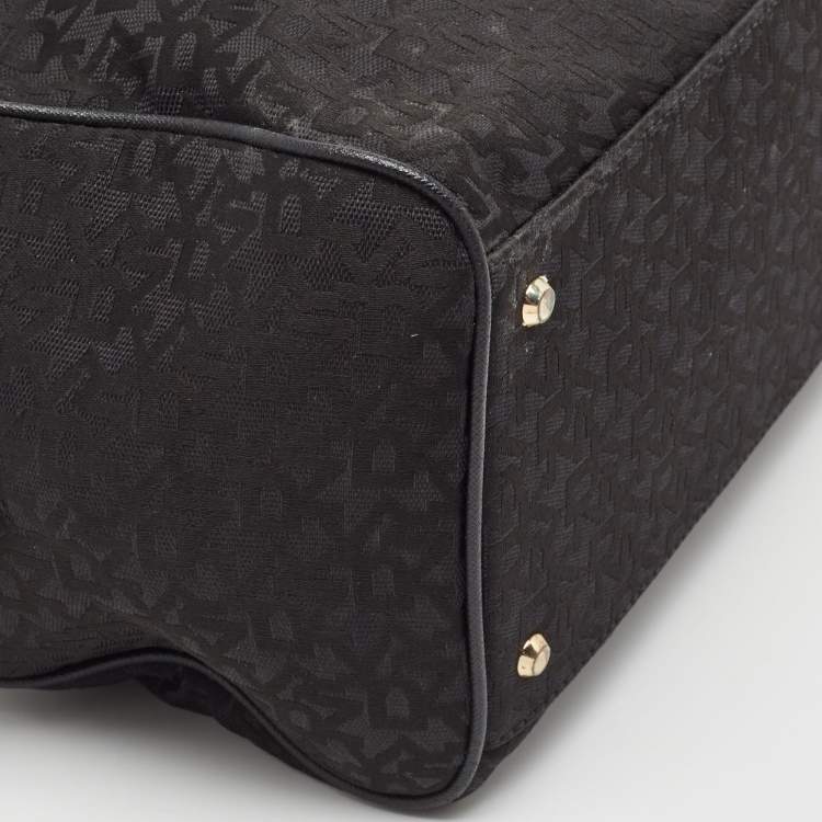 Pre Owned DKNY Black Monogram Canvas and Leather Logo Satchel