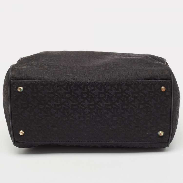 Pre Owned DKNY Black Monogram Canvas and Leather Logo Satchel