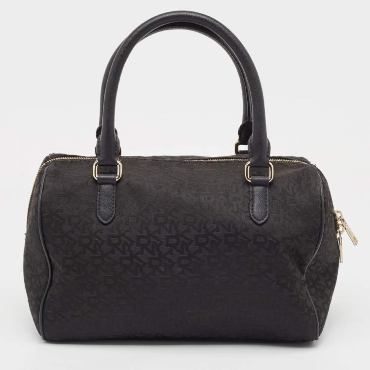 Pre Owned DKNY Black Monogram Canvas and Leather Logo Satchel