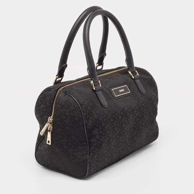 Pre Owned DKNY Black Monogram Canvas and Leather Logo Satchel
