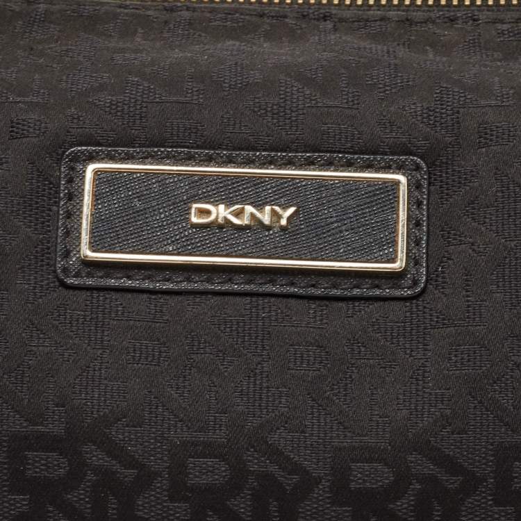 Pre Owned DKNY Black Monogram Canvas and Leather Logo Satchel