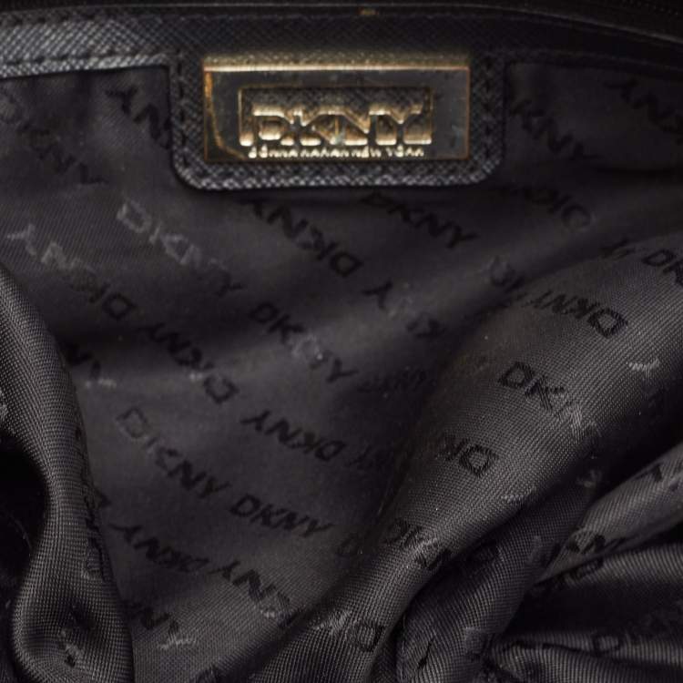 Pre Owned DKNY Black Monogram Canvas and Leather Logo Satchel