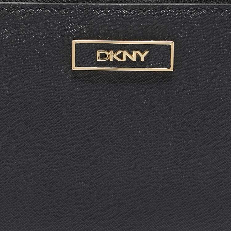 Pre Owned DKNY Black Leather Bryant Park Zip Around Continental Wallet