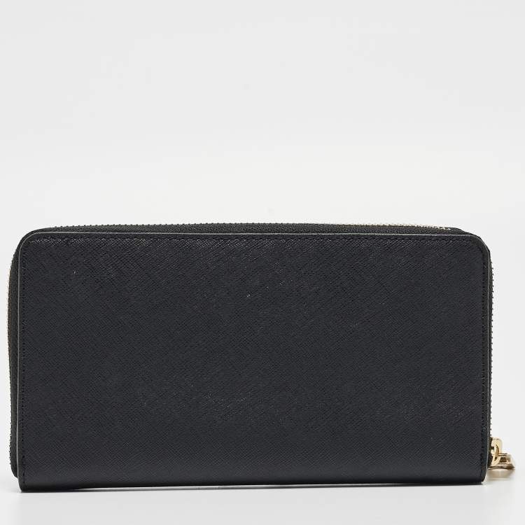 Pre Owned DKNY Black Leather Bryant Park Zip Around Continental Wallet