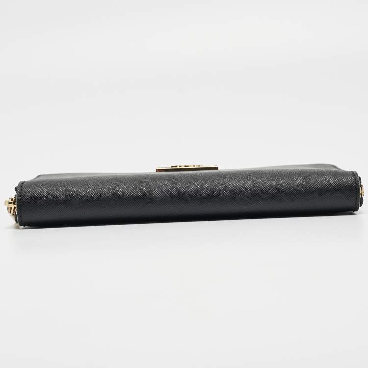 Pre Owned DKNY Black Leather Bryant Park Zip Around Continental Wallet