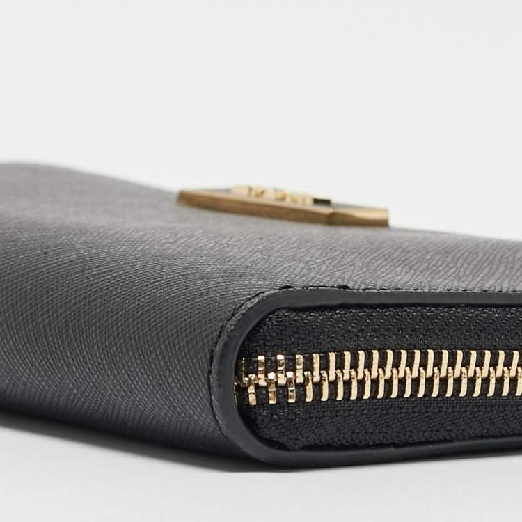 Pre Owned DKNY Black Leather Bryant Park Zip Around Continental Wallet