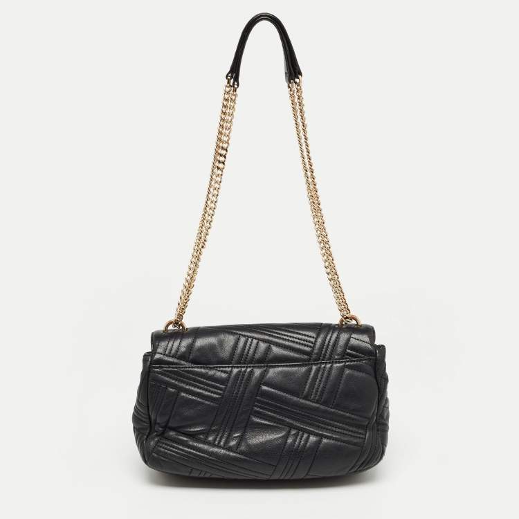 Pre Owned DKNY Black Quilted Leather Flap Shoulder Bag