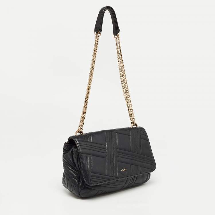 Pre Owned DKNY Black Quilted Leather Flap Shoulder Bag