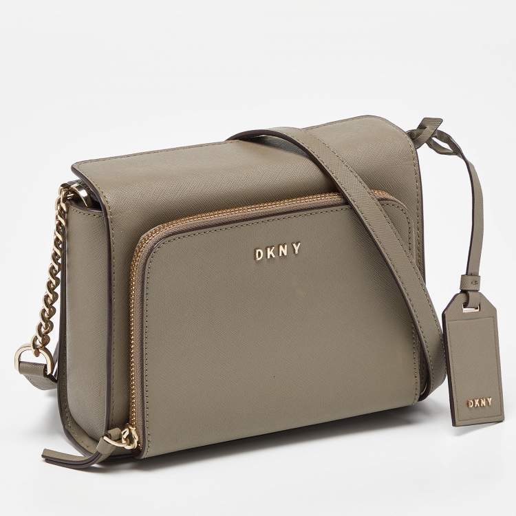 Pre Owned DKNY Grey Saffiano Leather Bryan Park Pocket Crossbody Bag