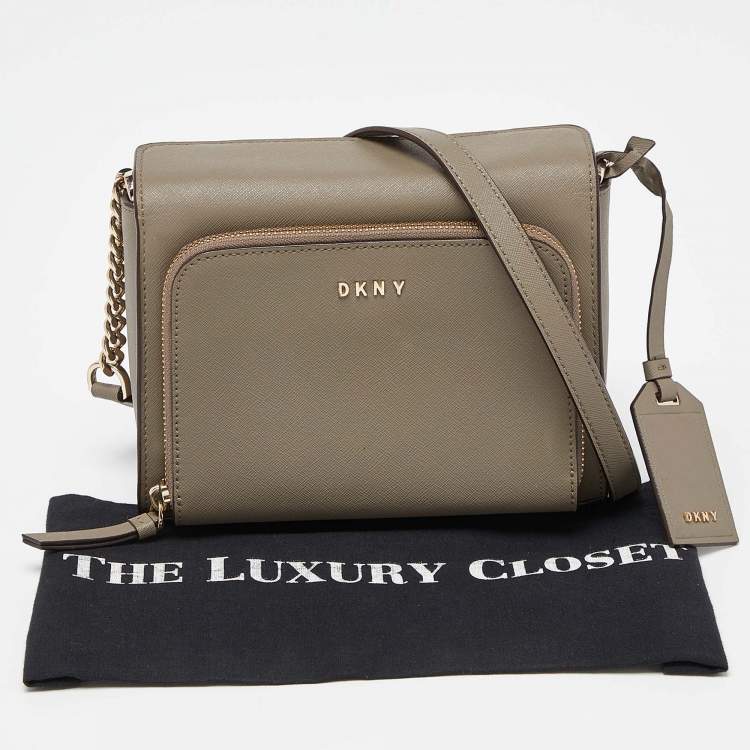 Pre Owned DKNY Grey Saffiano Leather Bryan Park Pocket Crossbody Bag