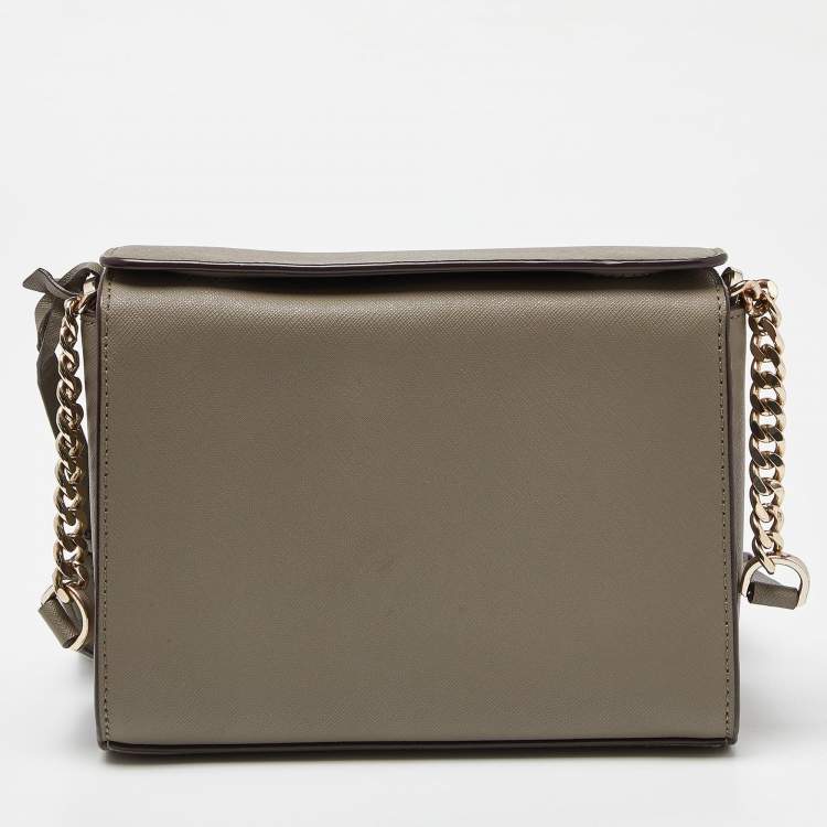Pre Owned DKNY Grey Saffiano Leather Bryan Park Pocket Crossbody Bag