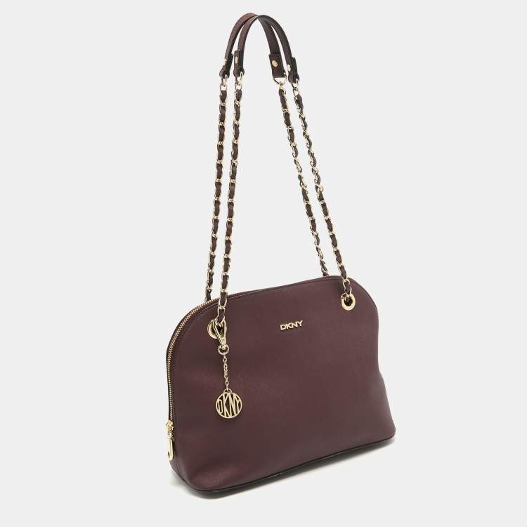 Pre Owned DKNY Burgundy Leather Dome Shoulder Bag
