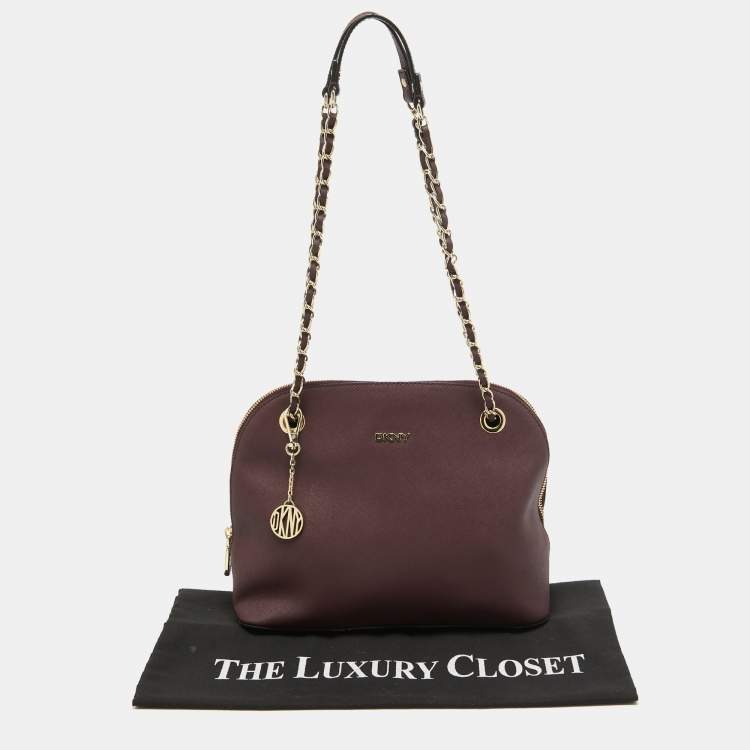 Pre Owned DKNY Burgundy Leather Dome Shoulder Bag