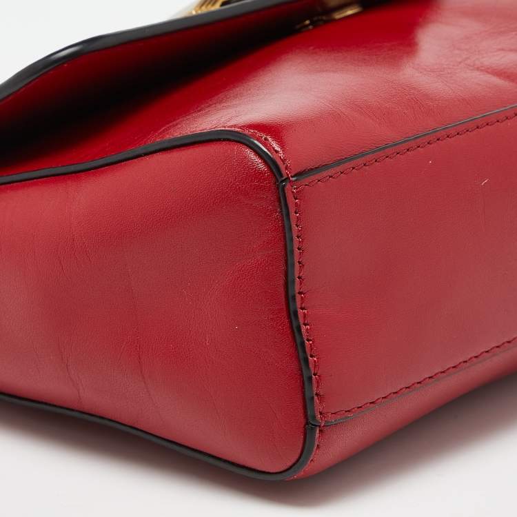 Pre Owned Dkny Red Leather Metal Logo Flap Top Handle Bag