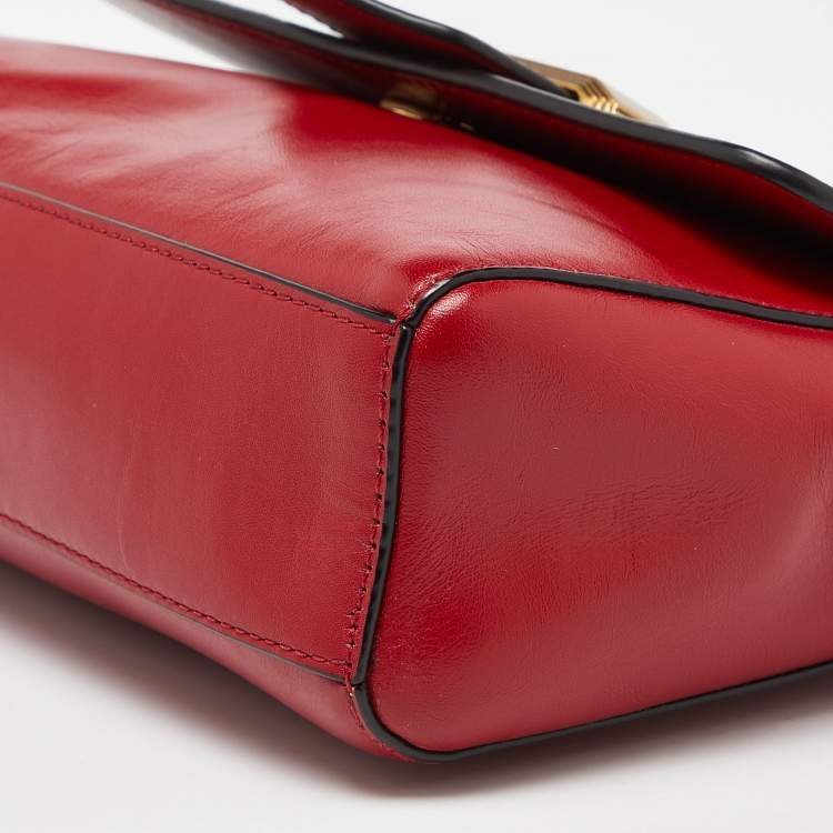 Pre Owned Dkny Red Leather Metal Logo Flap Top Handle Bag