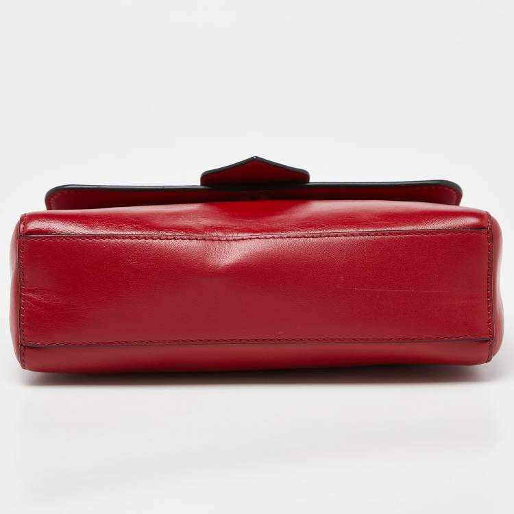 Pre Owned Dkny Red Leather Metal Logo Flap Top Handle Bag