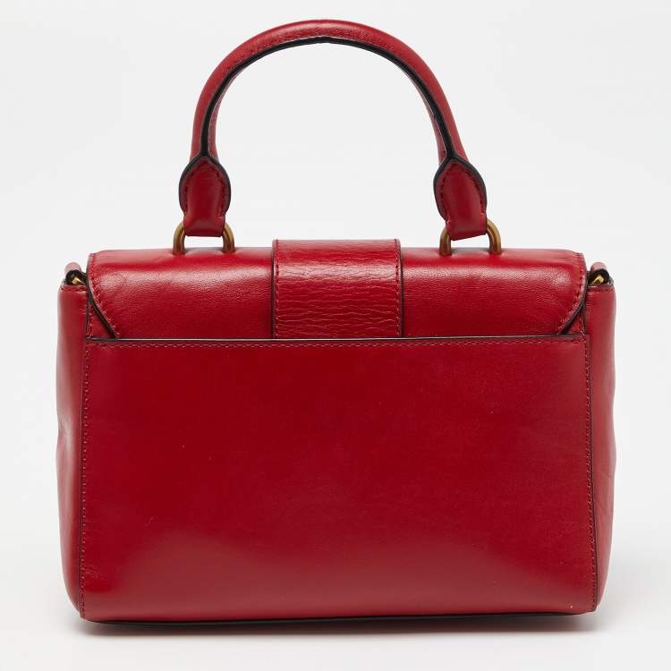Pre Owned Dkny Red Leather Metal Logo Flap Top Handle Bag