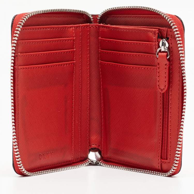 Pre Owned DKNY Red Leather Vela Zip Around Wallet