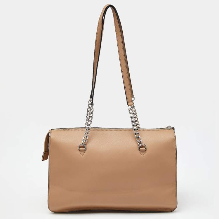 Pre Owned DKNY Beige Leather Large Bryant Chain Zip Tote