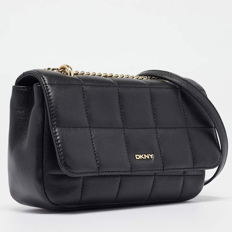 مملوكة مسبقًا DKNY Black Quilted Leather Flap Shoulder Bag