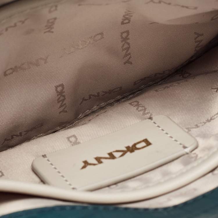 Pre Owned DKNY Teal Blue Croc Embossed Leather Elissa Envelope Clutch