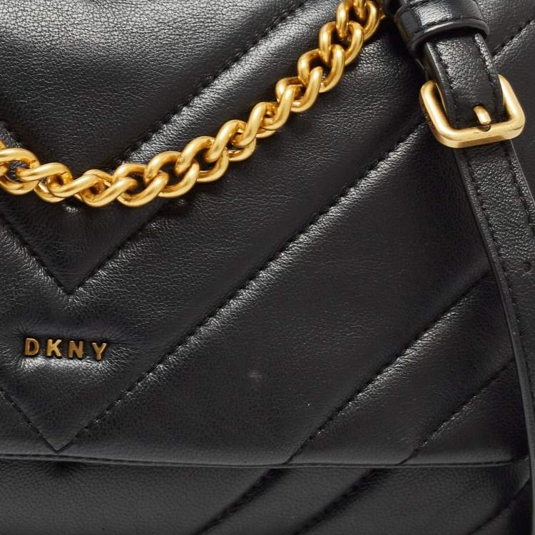 Pre Owned DKNY Black Quilt Leather Flap Shoulder Bag