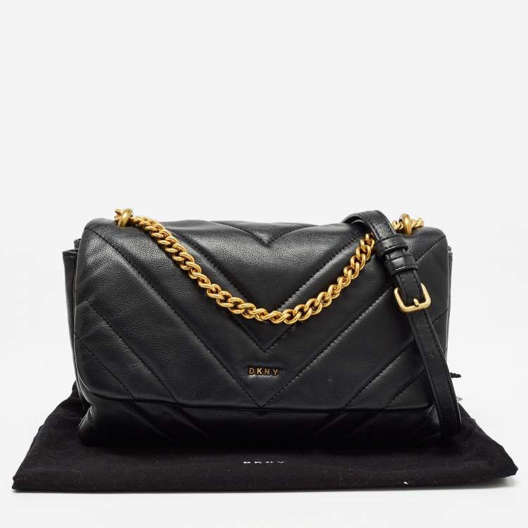 Pre Owned DKNY Black Quilt Leather Flap Shoulder Bag