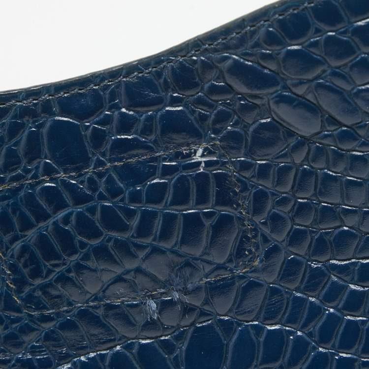 Pre Owned DKNY Navy Blue Croc Embossed Leather Messenger Bag