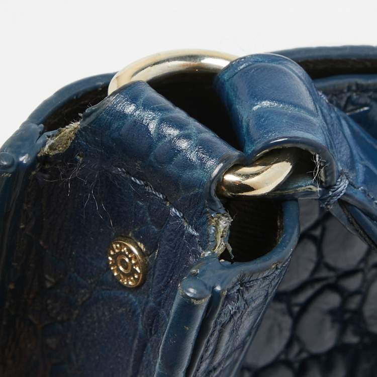 Pre Owned DKNY Navy Blue Croc Embossed Leather Messenger Bag