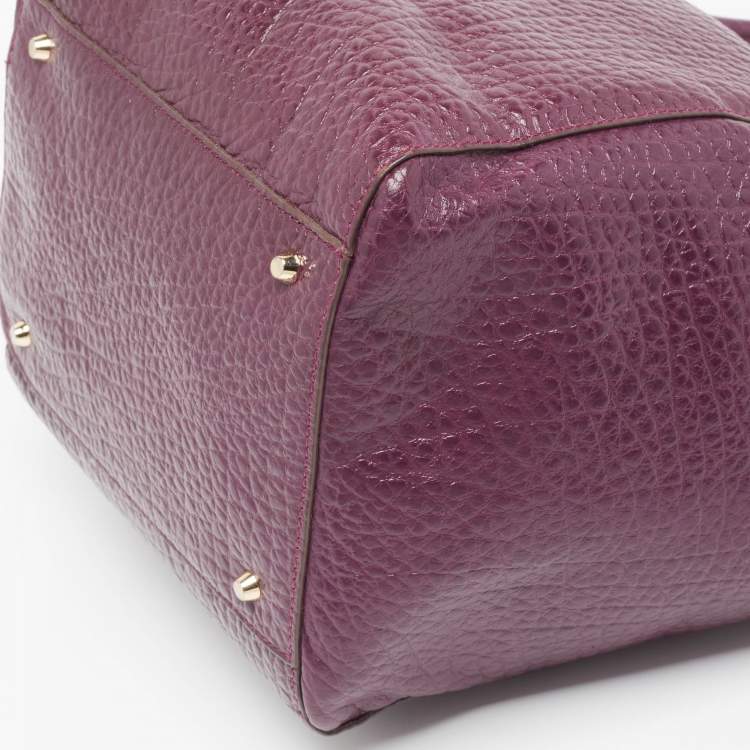 Pre Owned DKNY Purple Textured Leather Logo Zip Satchel