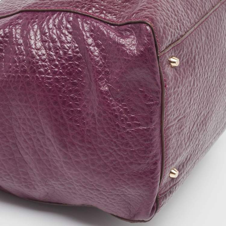 Pre Owned DKNY Purple Textured Leather Logo Zip Satchel