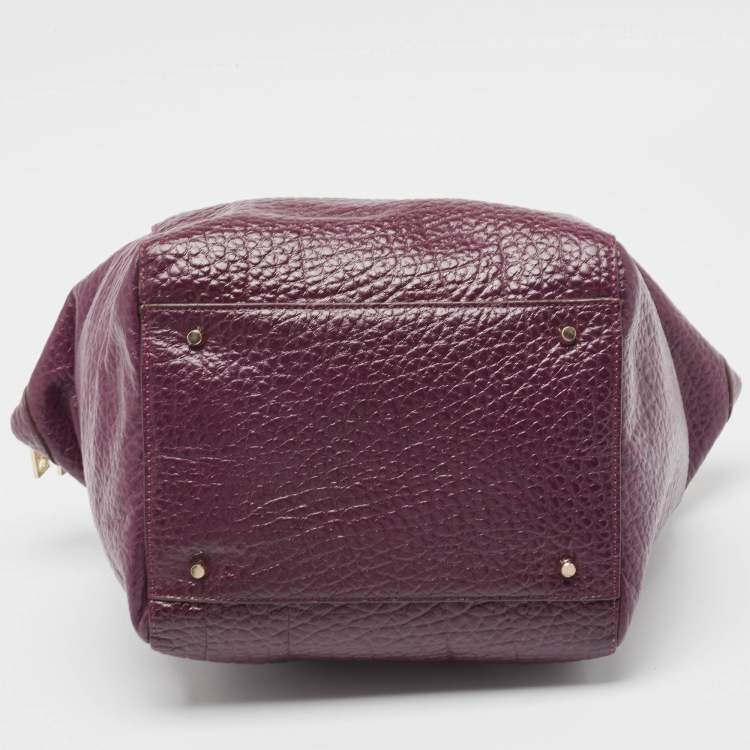 Pre Owned DKNY Purple Textured Leather Logo Zip Satchel