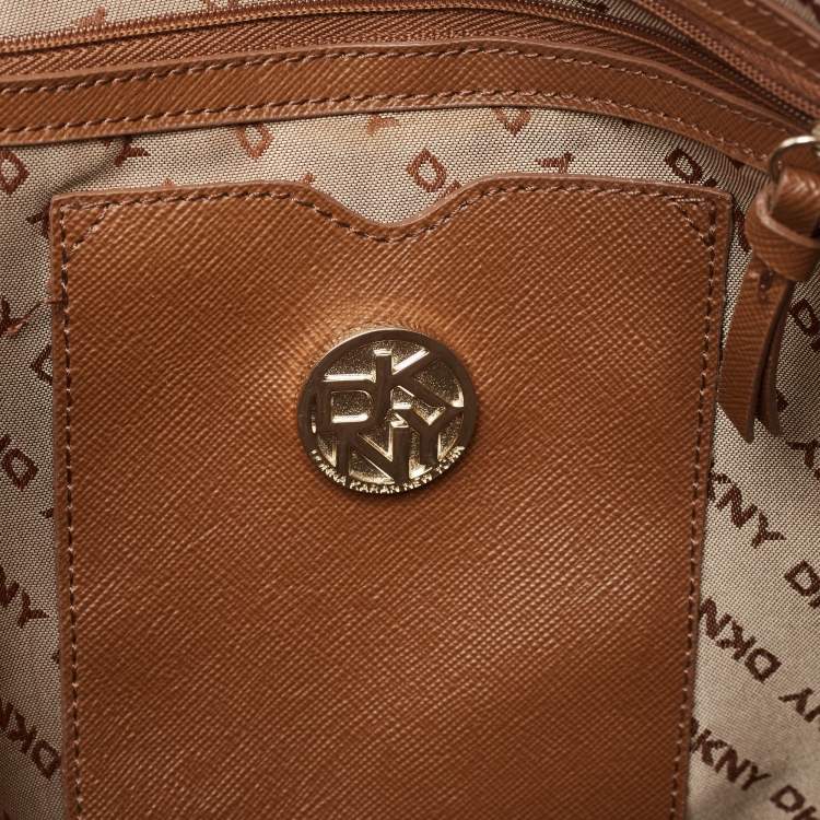 Pre Owned DKNY Purple Textured Leather Logo Zip Satchel